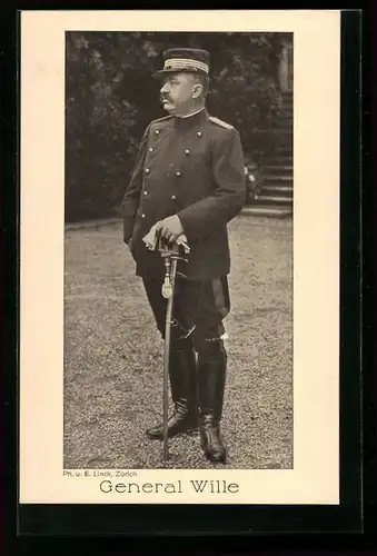 AK Schweizer Heerführer General Wille mit Schirmmütze