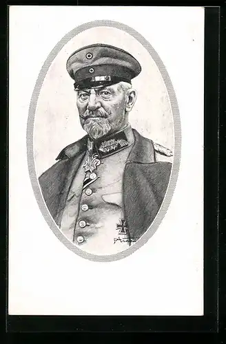 AK Heerführer General von Gallwitz mit Schirmmütze