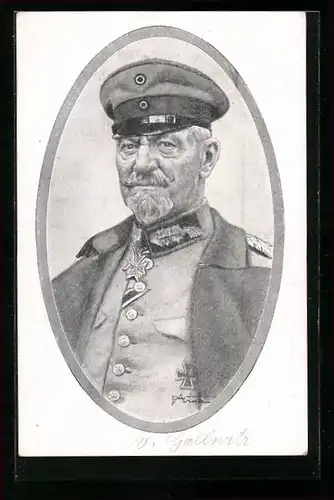 Künstler-AK Heerführer, Portrait General der Artillerie von Gallwitz in Uniform mit Schirmmütze