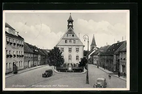 AK Grafenwöhr, Hindenburgplatz mit Rathaus