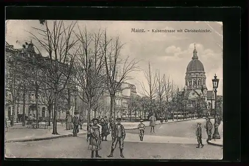 AK Mainz, Kaiserstrasse mit Christuskirche