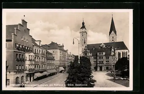 AK Ingolstadt, Gouvernementsplatz mit Rathaus u. Städt. Sparkasse