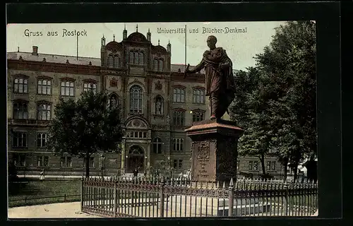 AK Rostock, Universität und Blücherdenkmal