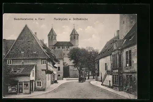 AK Gandersheim a. Harz, Marktplatz und Stiftskirche