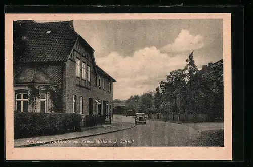 AK Pattensen, Dorfstrasse mit Geschäftshaus J. Schmitt