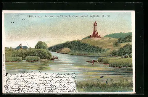 Lithographie Berlin-Lindwerder a. H., Blick zum Kaiser Wilhelm-Thurm