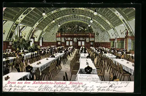 AK München, Blick in den Mathäserbräu-Festsaal