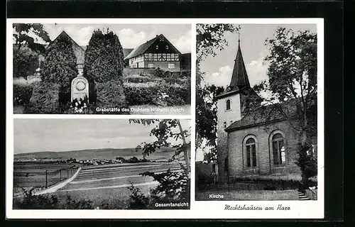 AK Mechtshausen am Harz, Grabstätte d. Dichters Wilhelm Busch u. Kirche