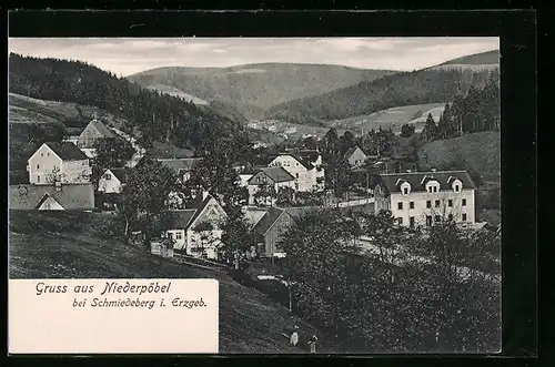 AK Niederpöbel bei Schmiedeberg, Blick auf den Ort