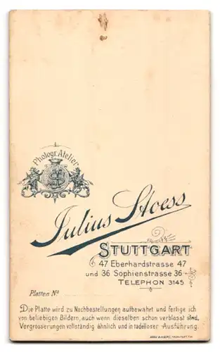 Fotografie Julius Stoess, Stuttgart, Eberhardstr. 47 und Sophienstr. 36, Junger Herr im Anzug mit Fliege