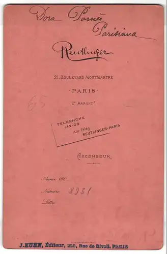 Fotografie Reutlinger, Paris, französische Chanteuse Dora Parnes, Belle Époque