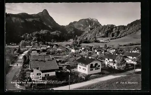 AK Karlstein bei Bad Reichenhall, Ortsansicht mit Gebirgszug