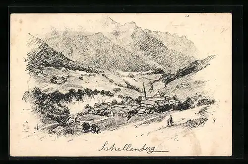 Künstler-AK Schellenberg, Gesamtansicht aus der Vogelschau