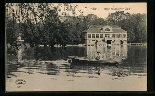AK München-Schwabing, Kleinhesseloher See mit Boothaus