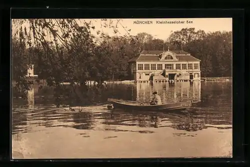 AK München-Schwabing, Ruderboot auf dem Kleinhesseloher See