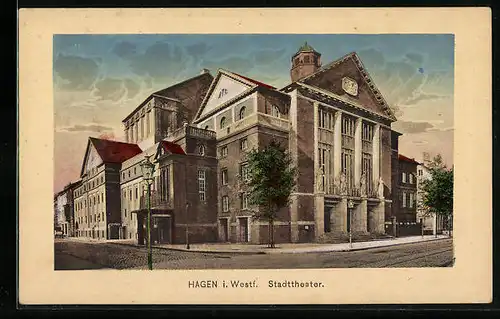 AK Hagen i. Westf., Stadttheater, von der Strasse gesehen