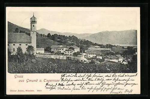 AK Gmund a. Tegernsee, Ortspartie mit Kirche