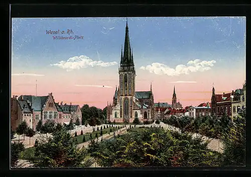 AK Wesel a. Rh., Willibrordi-Platz mit Kirche