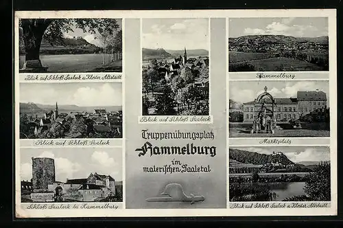 AK Hammelburg /Saale, Marktplatz, Schloss Saaleck, Panorama