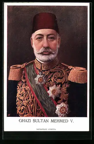 AK Portrait von Ghazi Sultan Mehmed V. in Uniform mit Orden