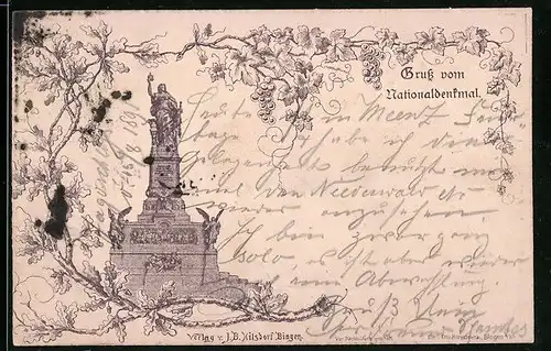 Vorläufer-Lithographie Niederwald, 1891, Gruss vom Nationaldenkmal
