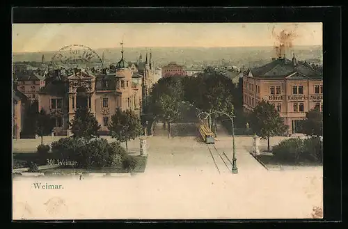 AK Weimar, Ortspartie mit Strassenbahn