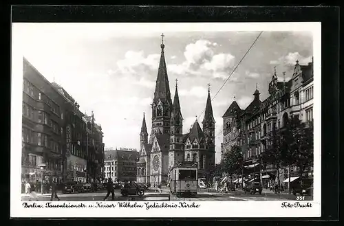 AK Berlin, Tauentzienstrasse mit Strassenbahn und Gedächtniskirche