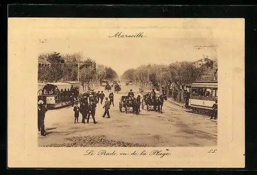 AK Marseille, Le Rade vu de la Plage, Strassenbahn