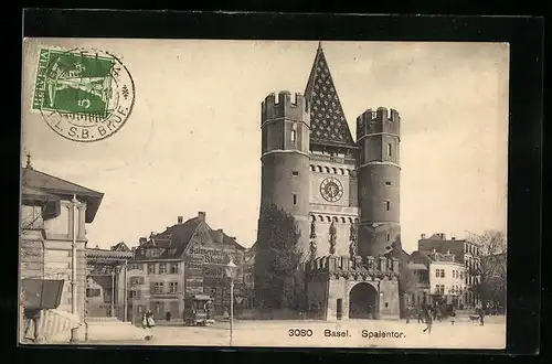 AK Basel, Strassenbahn am Spalentor