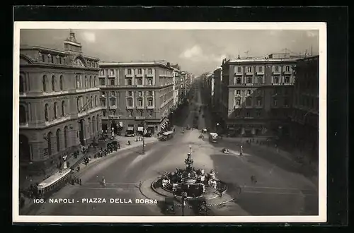 AK Napoli, Piazza Della Borsa, Strassenbahn