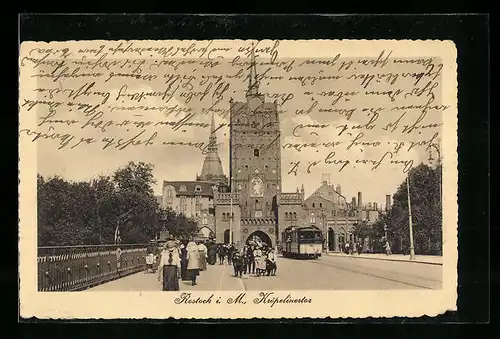 AK Rostock i. M., Kröpelinertor mit Strassenbahn