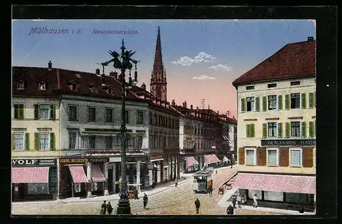 AK Mulhouse / Mülhausen, Strassenbahn am Neuquartierplatz