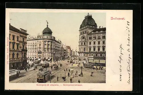 AK Budapest, Kerepeserstrasse mit Strassenbahn