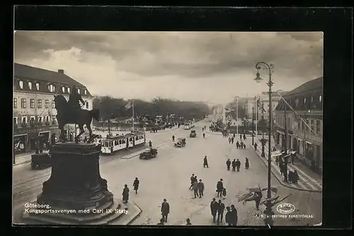 AK Göteborg, Kungsportsavenyen med Carl IX Staty, Strassenbahn