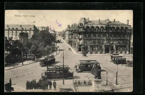 AK Sedan, Strassenbahn am Platz Turenne