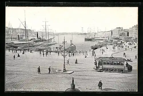 AK Marseille, Vue générale du Vieux Port, Strassenbahn