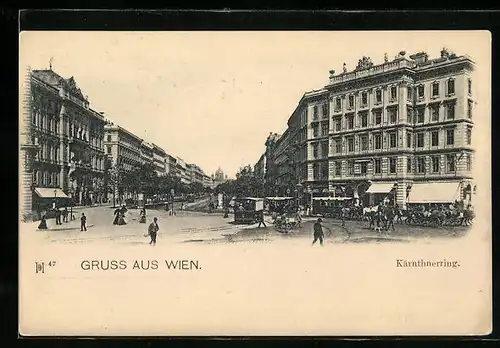 AK Wien, Strasse Kärnthnerring mit Strassenbahn