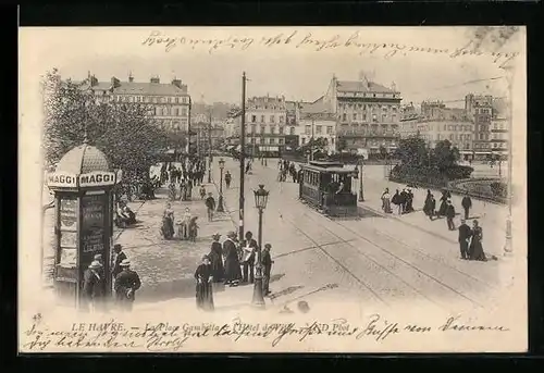 AK Le Havre, La Place Gambetta & l`Hotel de Ville, Strassenbahn
