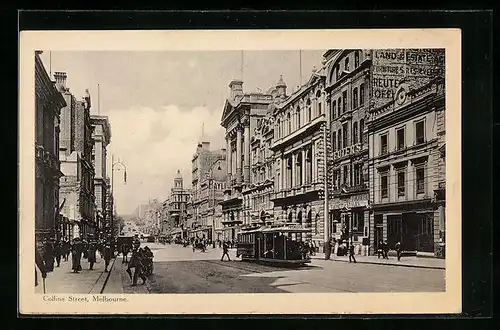 AK Melbourne, Strassenbahn auf der Collins Street