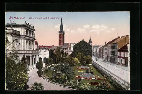 AK Düren /Rhld., Villa Hoesch mit Oberstrasse und Strassenbahn