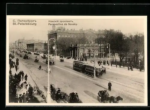 AK St. Petersburg, Perspective de Nevsky, Partie mit Strassenbahn