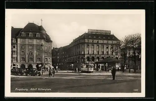 AK Augsburg, platz mit Strassenbahn