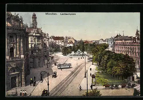 AK München, Strassenbahn am Lenbachplatz