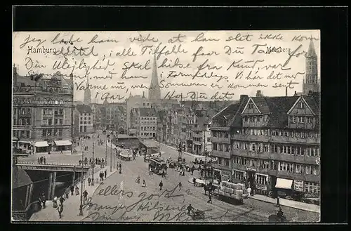 AK Hamburg, Strasse am Messberg mit Strassenbahn