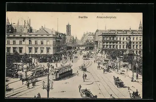 AK Berlin, Alexanderplatz mit Konditorei-Cafe und Strassenbahn
