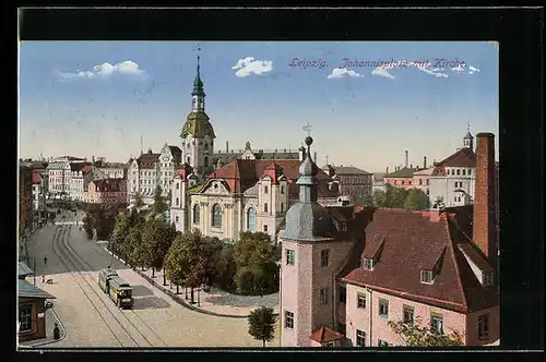 AK Leipzig, Johannisplatz mit Kirche