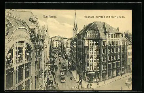 AK Hamburg, Grosser Burstah mit Gertighaus und Strassenbahnen