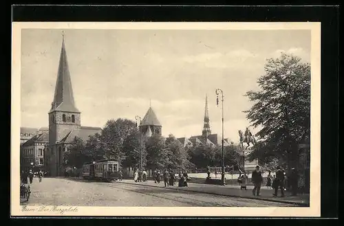 AK Essen, Burgplatz mit Strassenbahn