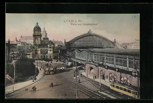 AK Köln, Hauptbahnhof und Strassenpartie mit Strassenbahn