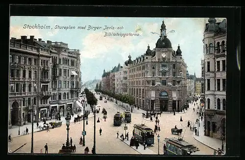 AK Stockholm, Stureplan med Birger Jarls-och Biblioteksgatorna, Strassenbahn